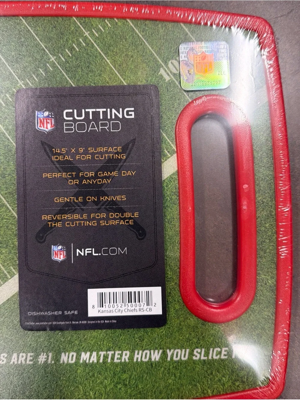 Kansas City Chiefs NFL Reversible Cutting Board - Green & Red New 14.5 x 9